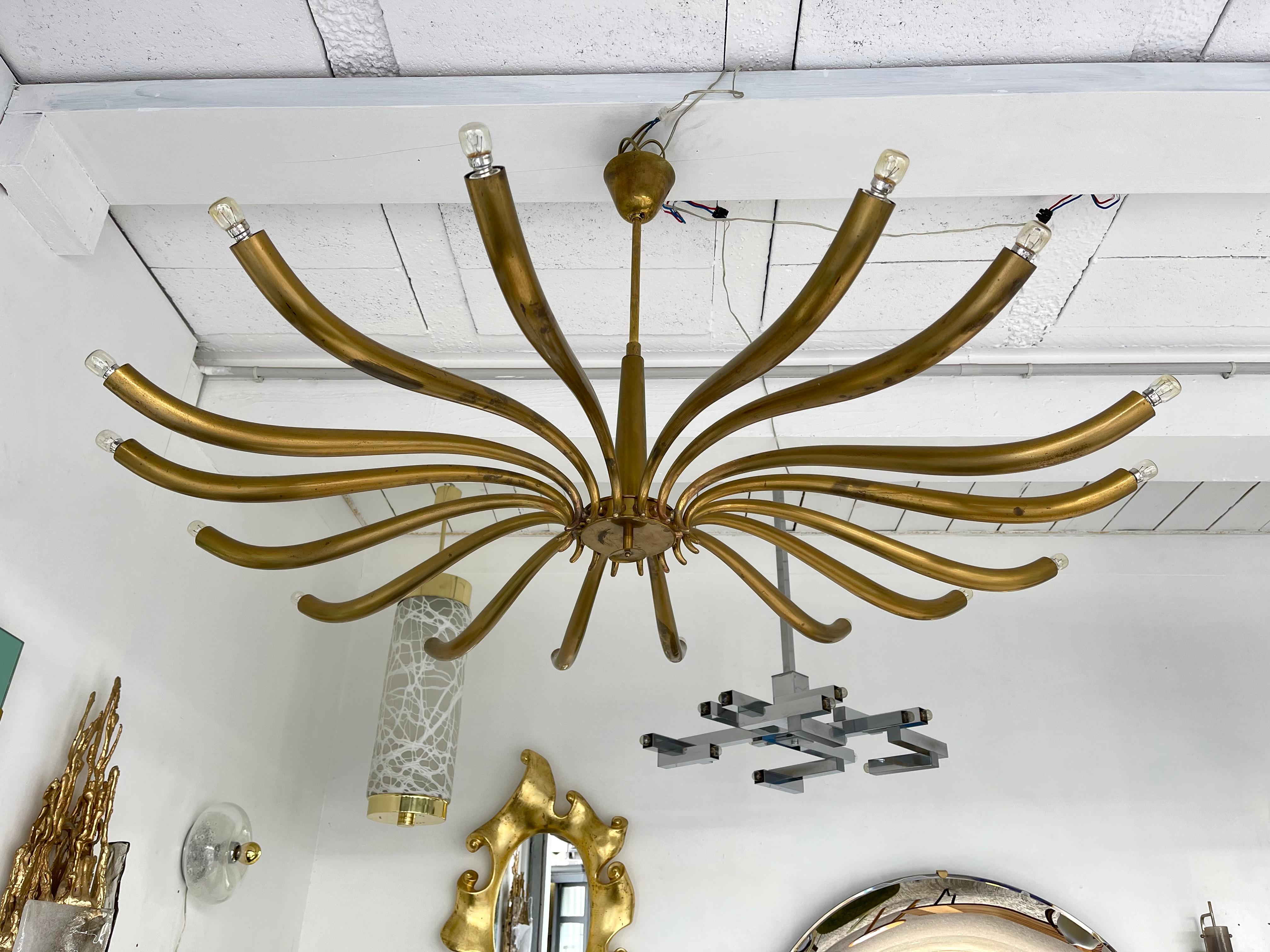 Brass Sun Chandelier by Guglielmo Ulrich, Italy, 1960s 3