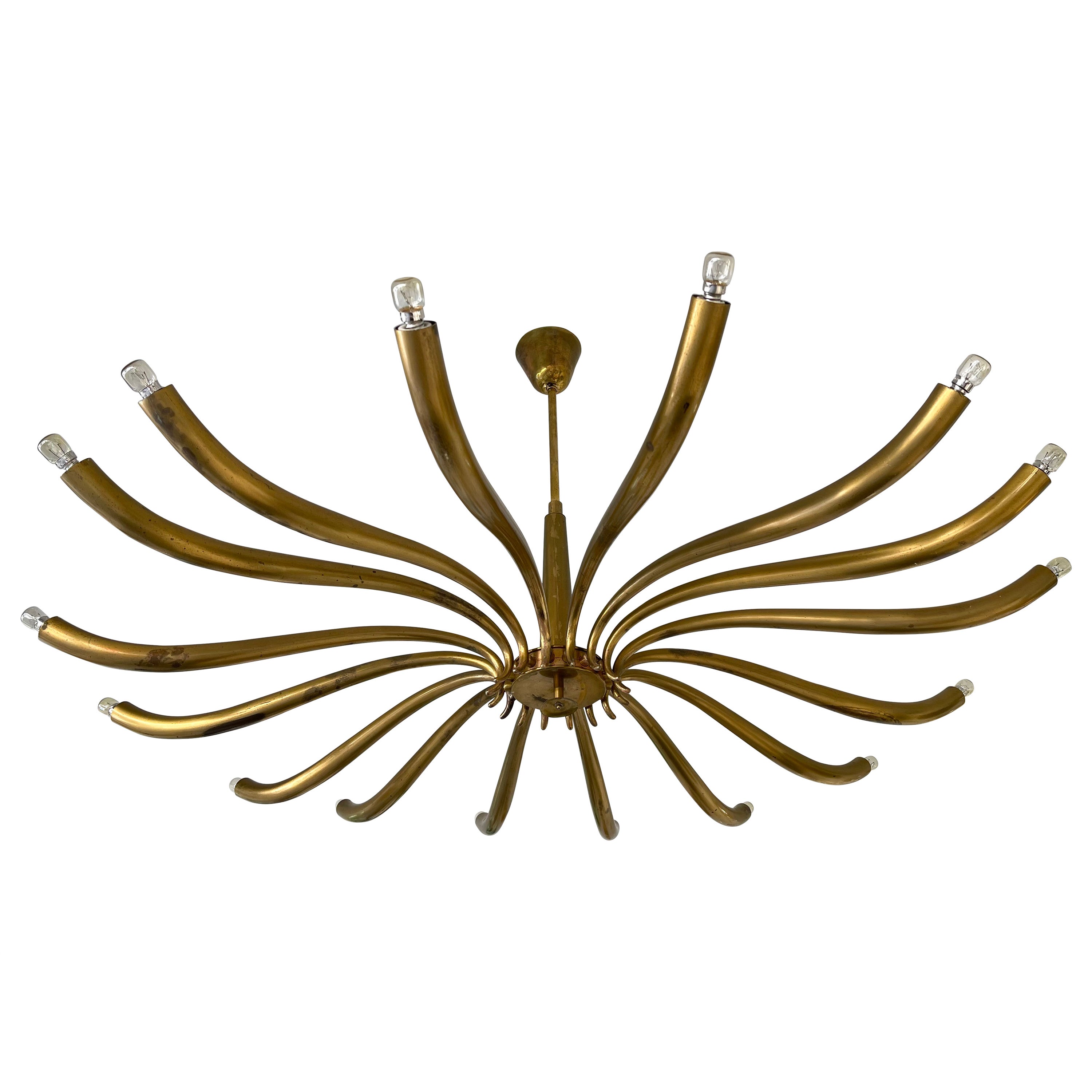 Brass Sun Chandelier by Guglielmo Ulrich, Italy, 1960s