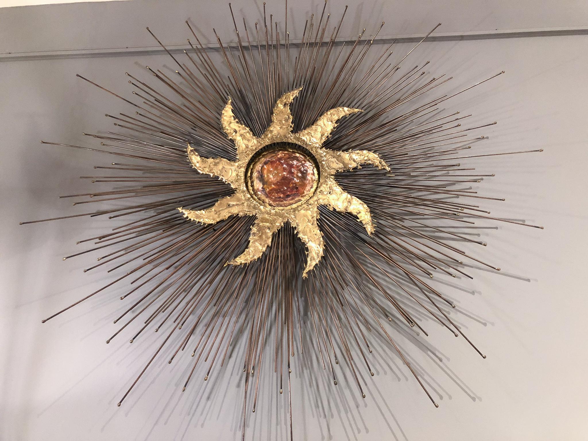 American Brass Sunburst Wall Sculpture by Curtis Jere, USA, circa 1970s For Sale