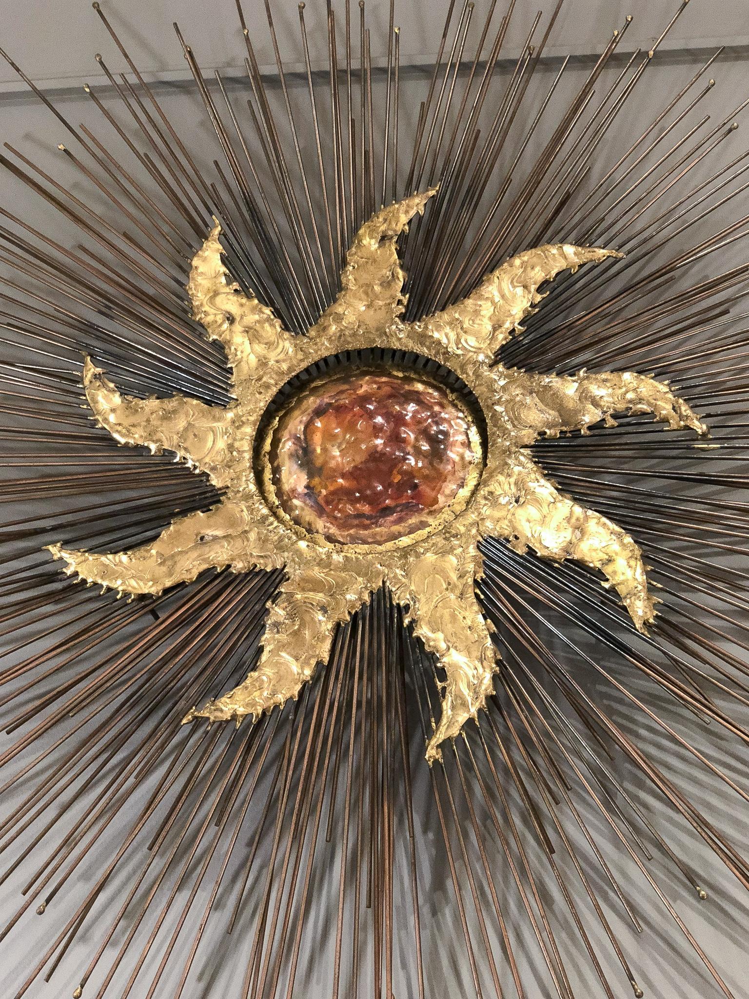 Late 20th Century Brass Sunburst Wall Sculpture by Curtis Jere, USA, circa 1970s For Sale