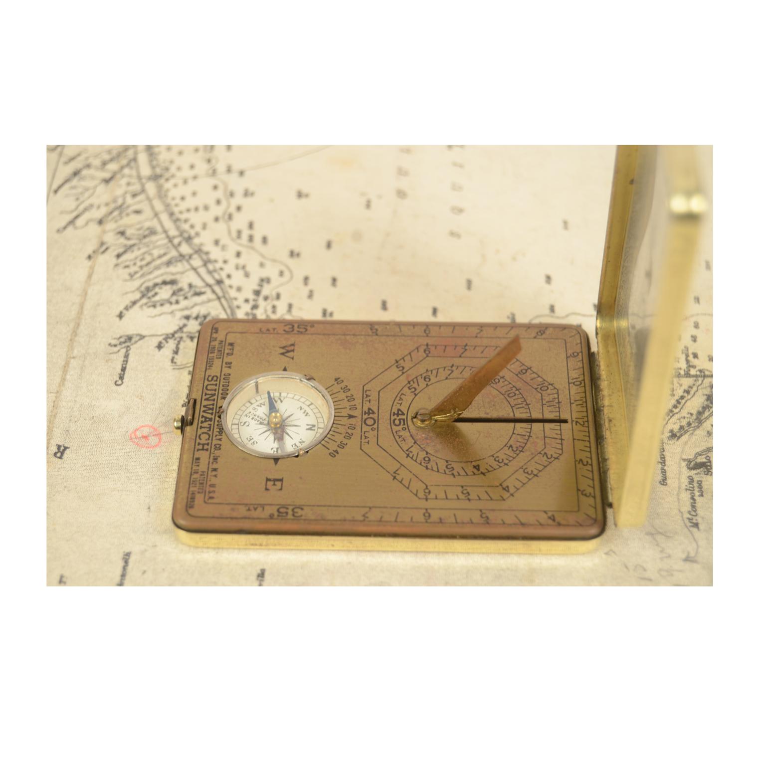 1921 Antique Brass Sundial Compass Signed  Outdoor Supply Co. Inc. N.Y. USA 1