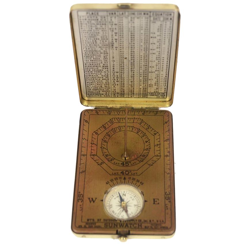 1921 Antique Brass Sundial Compass Signed  Outdoor Supply Co. Inc. N.Y. USA