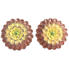 Antique Brass Sunflower Flower Curtain Tiebacks, Pair