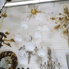 Brass suspended glass shade chandelier