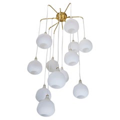 Brass suspended glass shade chandelier