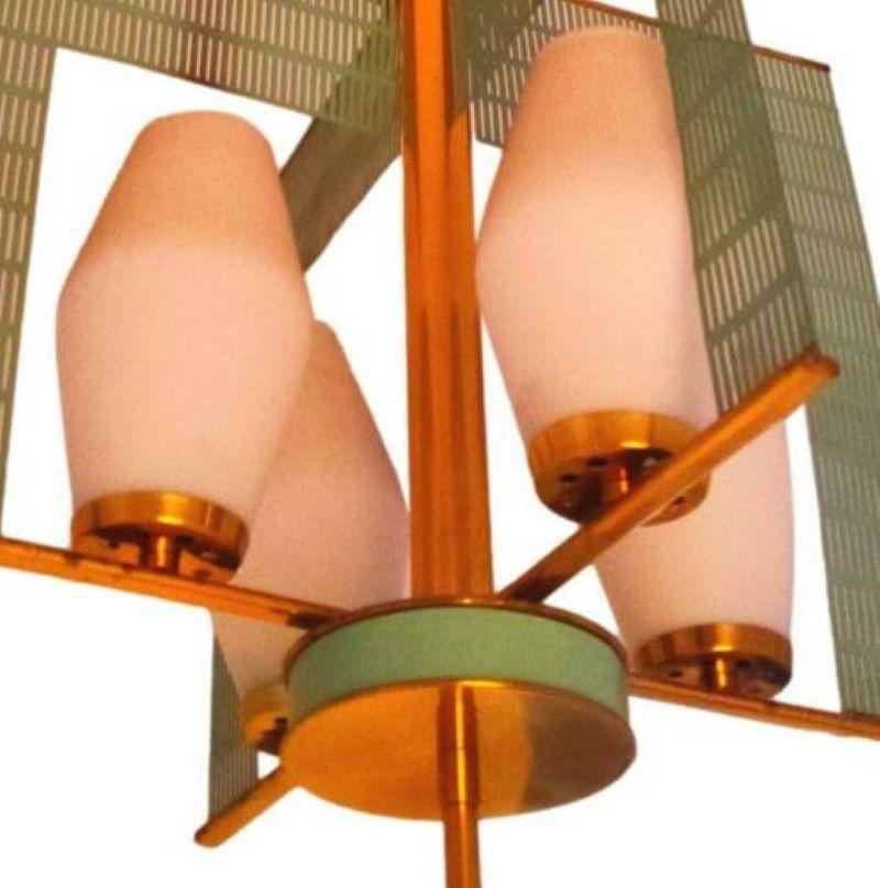 Mid-20th Century Brass Suspension Lamp 4 Lights Design Mathieu Mategot, 1960s For Sale