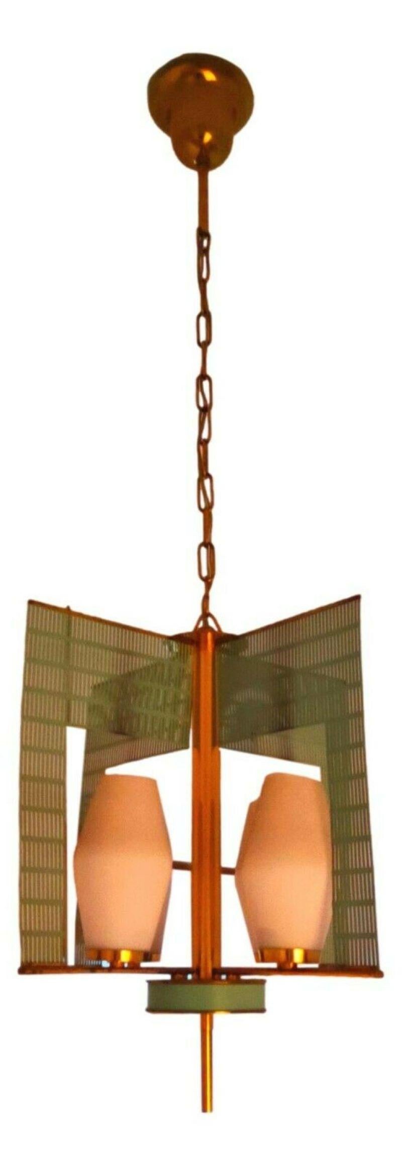 Brass Suspension Lamp 4 Lights Design Mathieu Mategot, 1960s For Sale 1