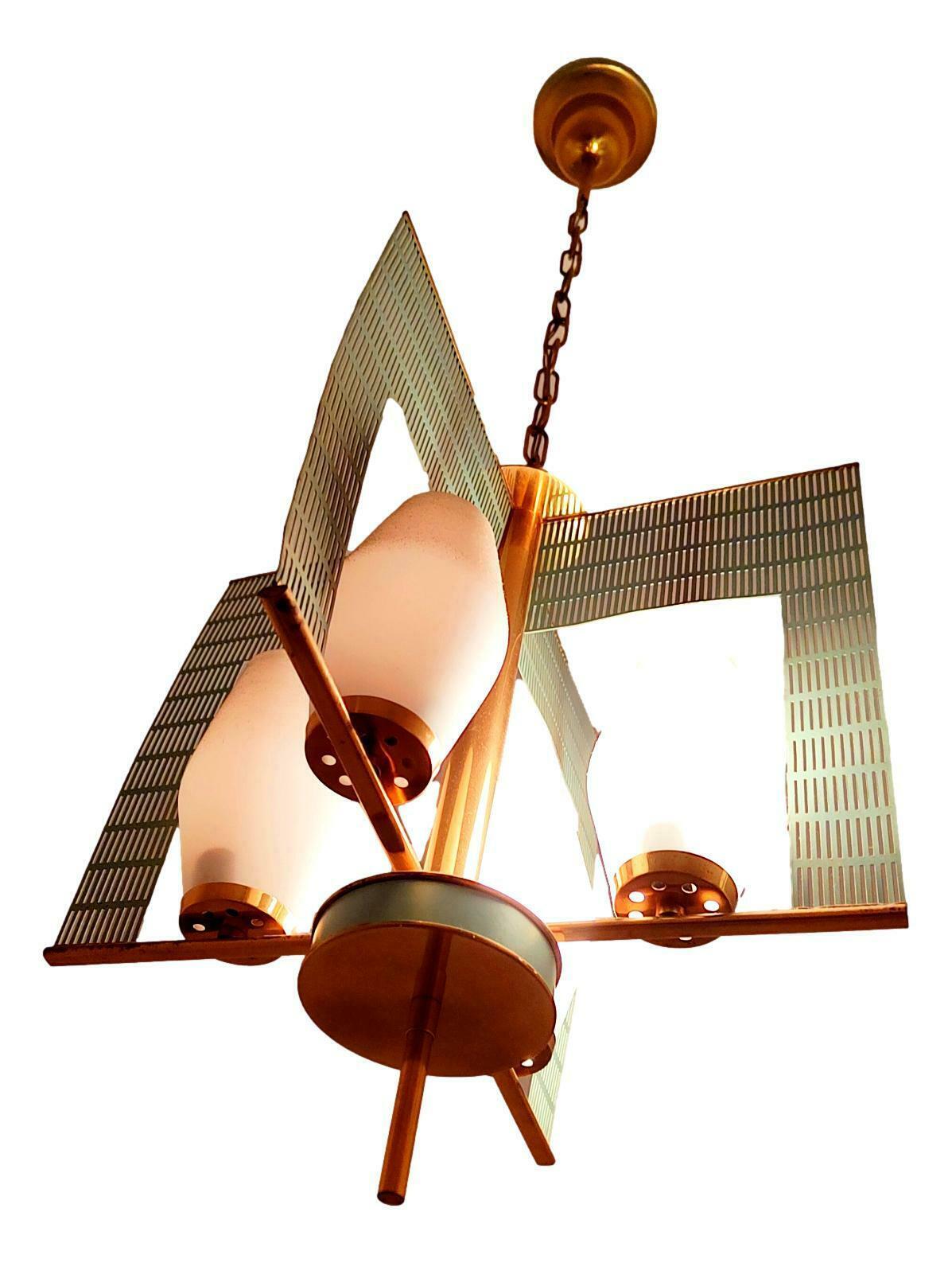 Brass Suspension Lamp 4 Lights Design Mathieu Mategot, 1960s For Sale 2