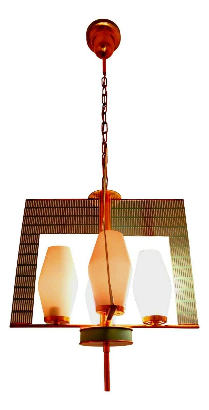 Brass Suspension Lamp 4 Lights Design Mathieu Mategot, 1960s For Sale 3