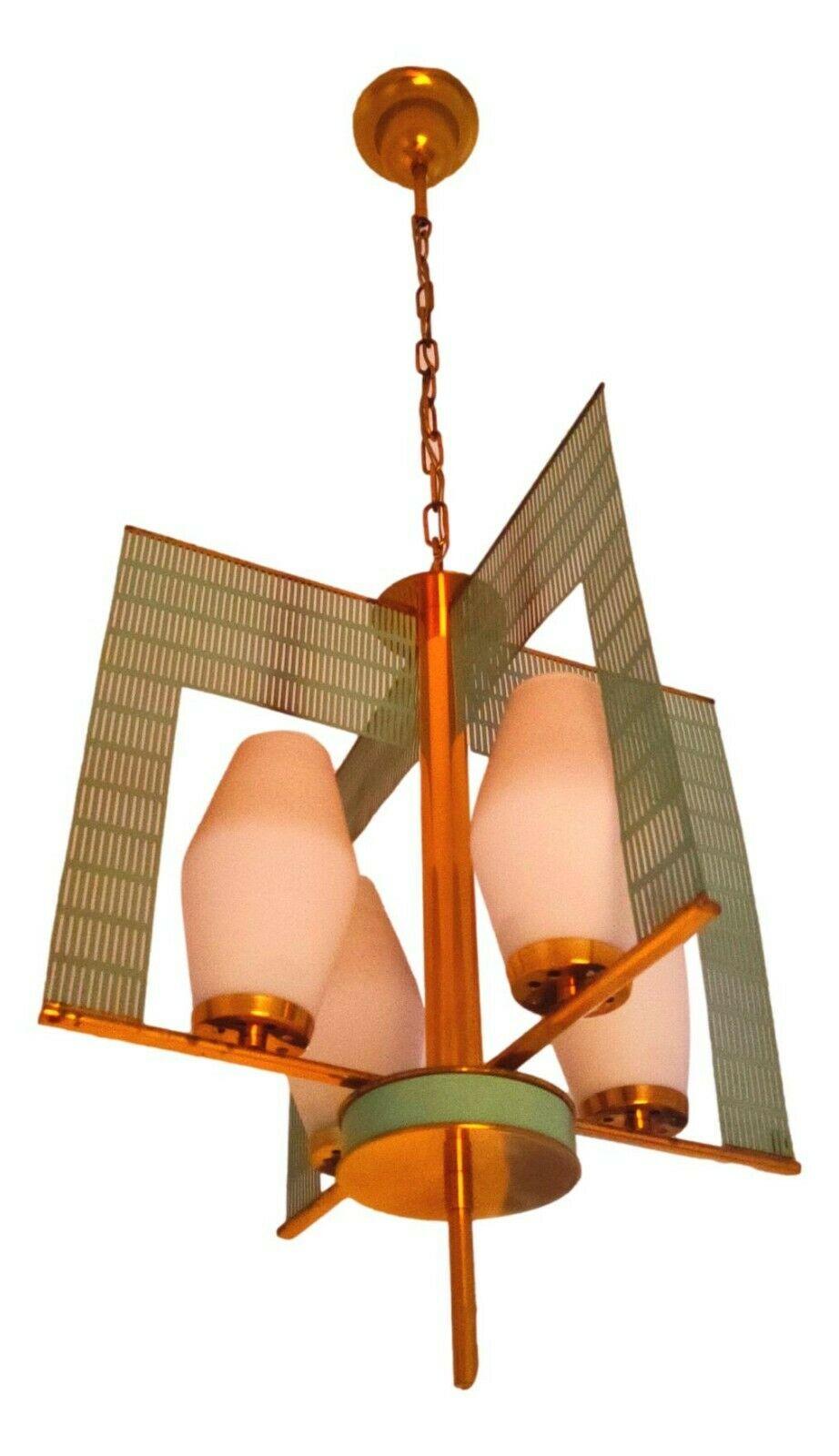 Brass Suspension Lamp 4 Lights Design Mathieu Mategot, 1960s For Sale 4