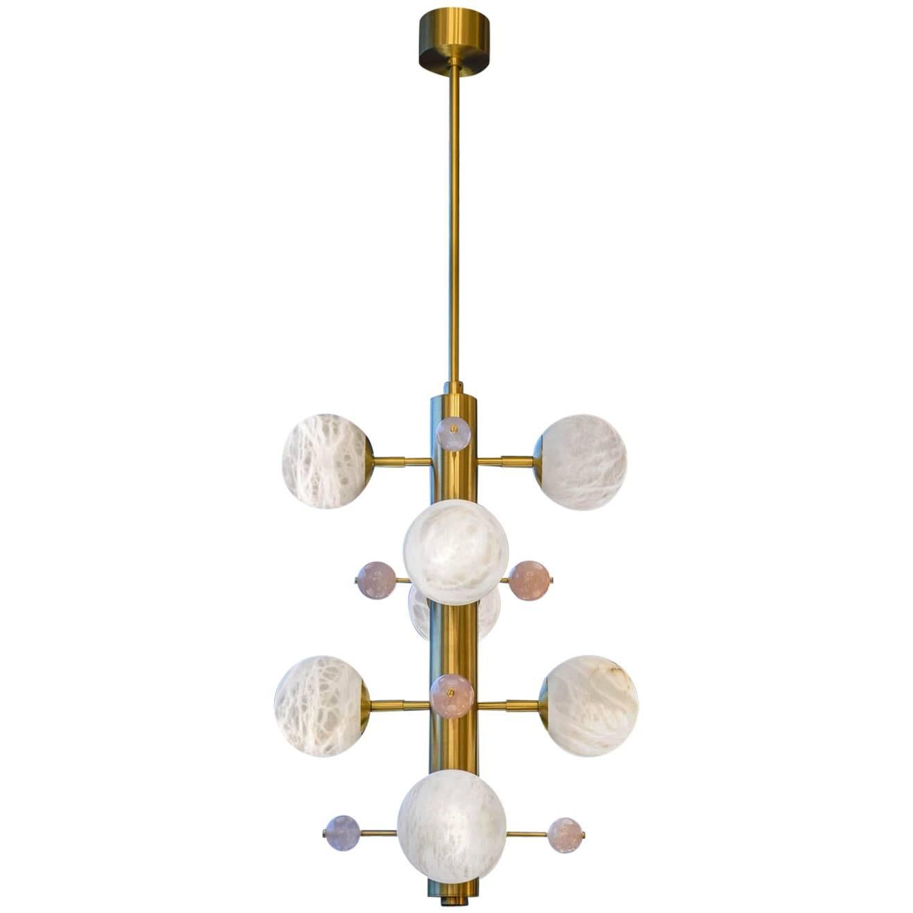 Brass Suspension with Alabaster Globes and Quartz by Glustin Luminaires Creation