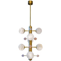 Suspension en laiton avec globes en albâtre et quartz par Glustin Luminaires Creation