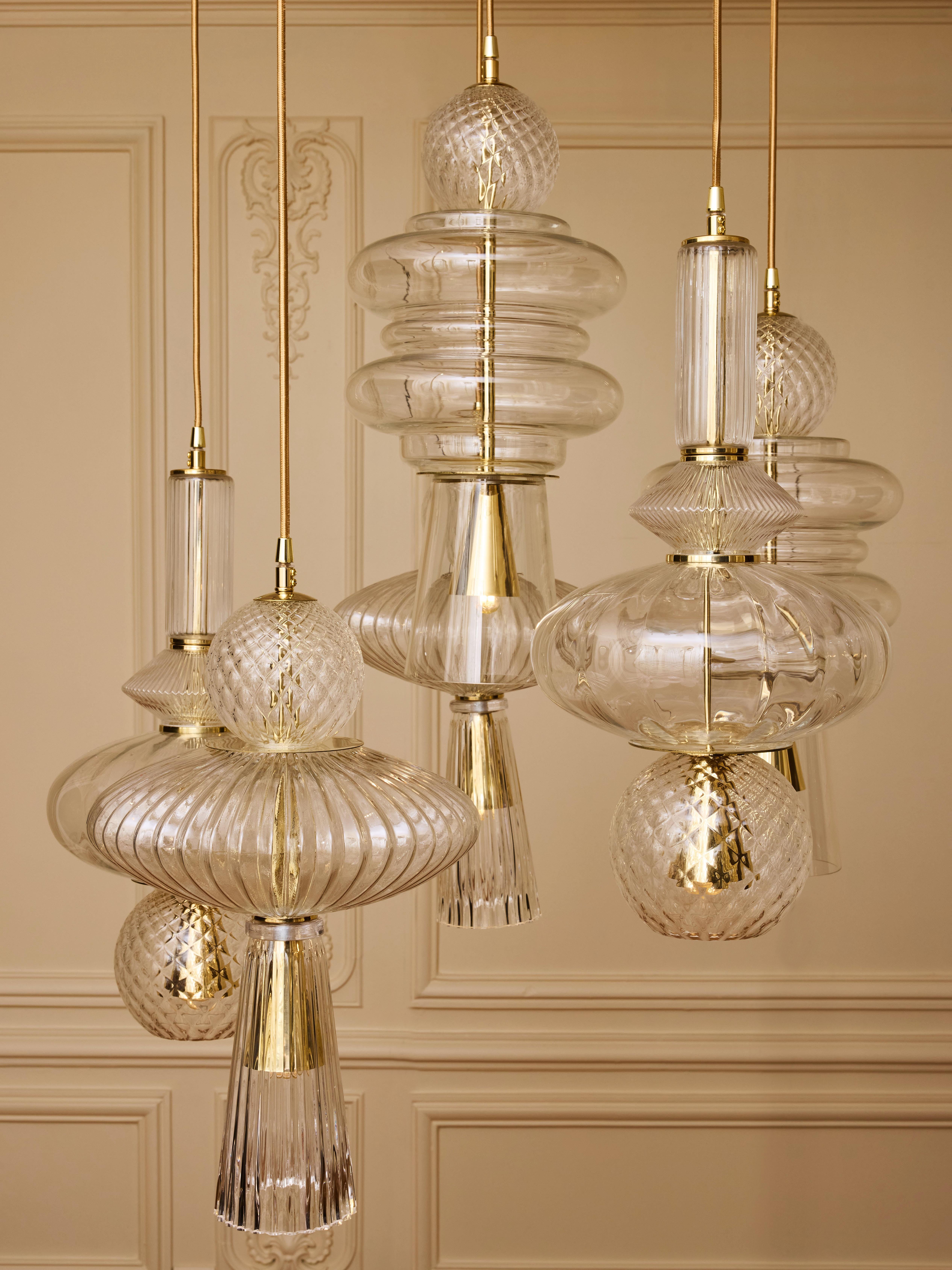 Italian Brass suspension with blown Murano glass by Studio Glustin For Sale