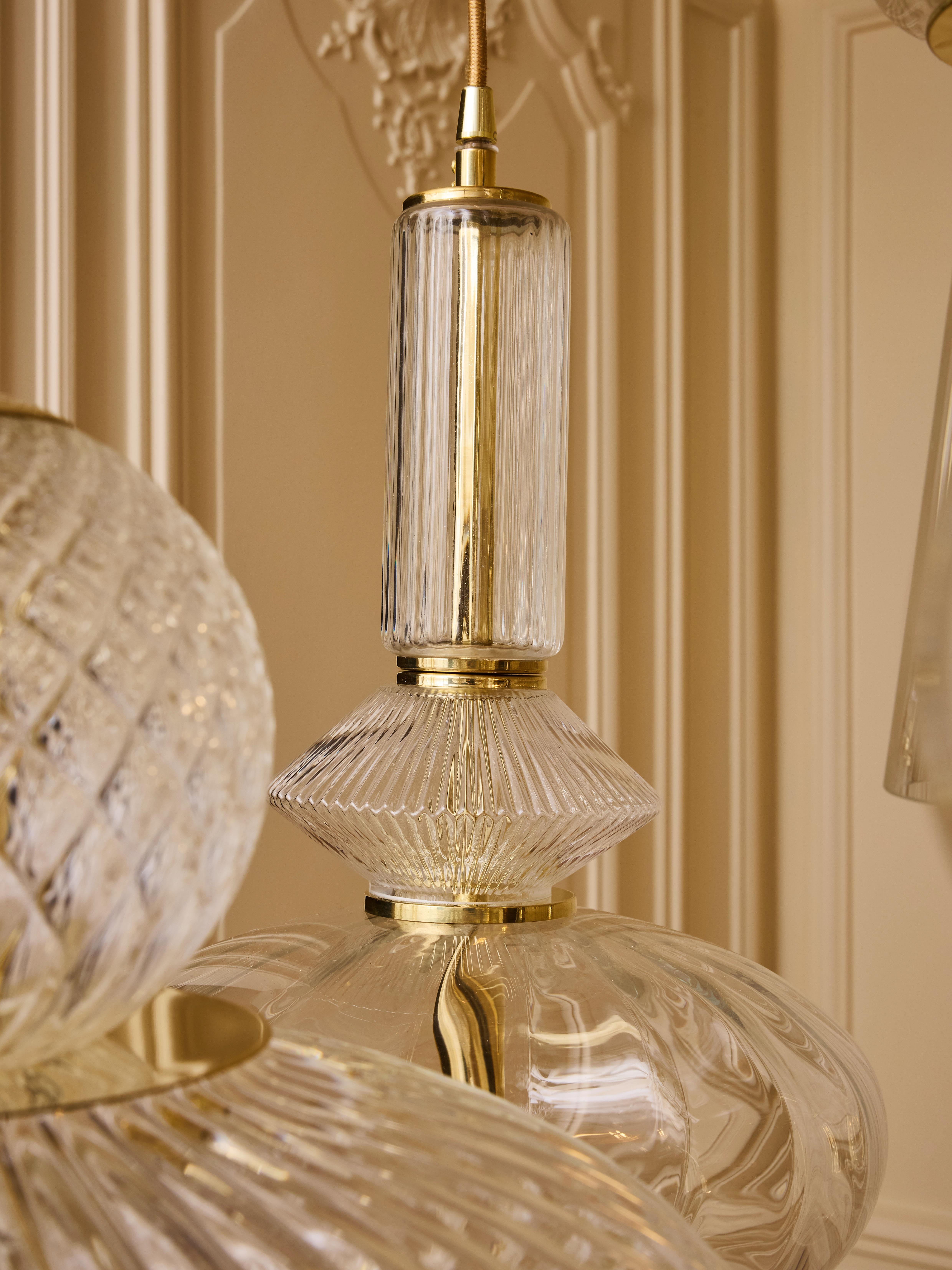 Contemporary Brass suspension with blown Murano glass by Studio Glustin For Sale