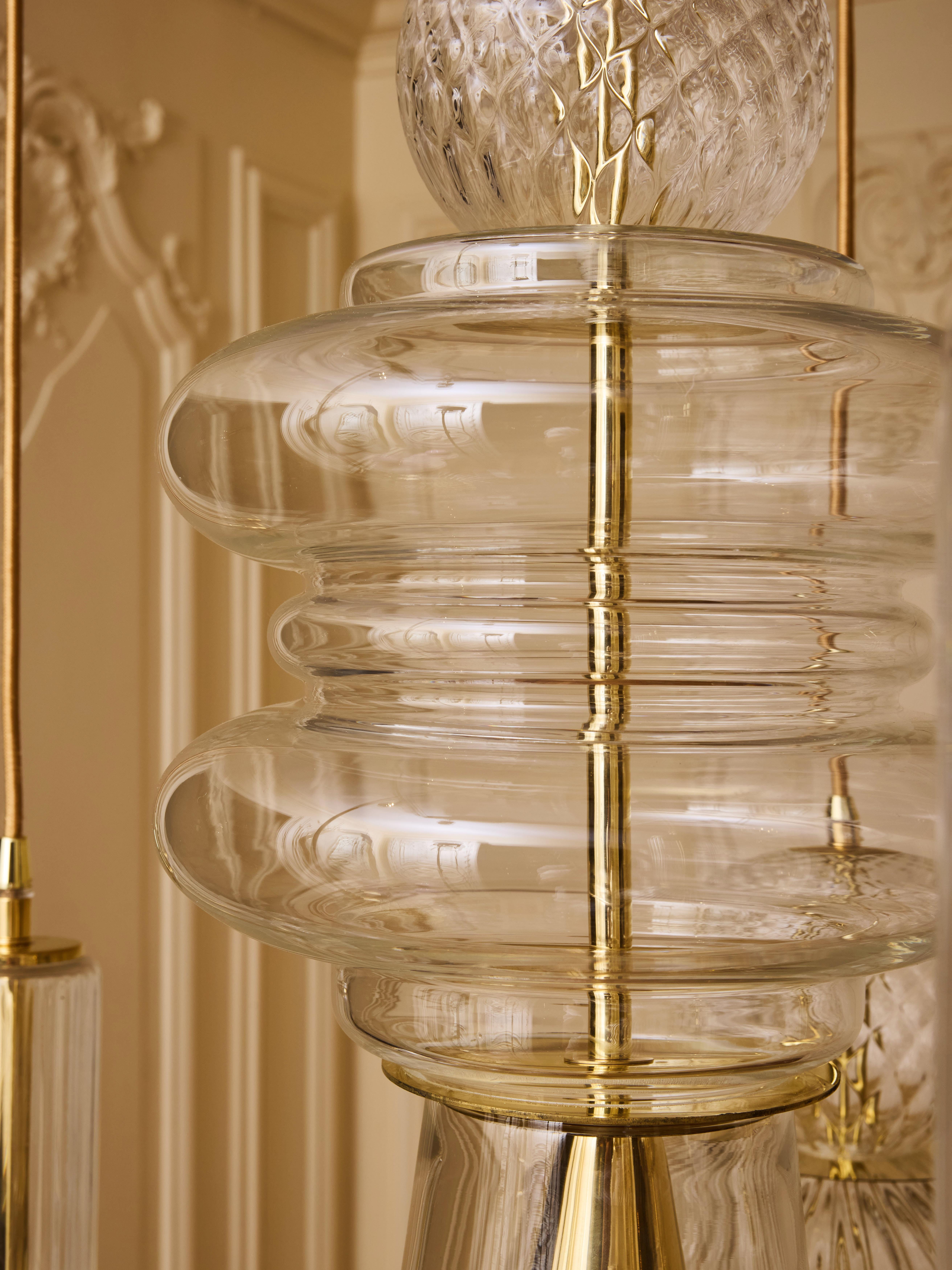 Brass suspension with blown Murano glass by Studio Glustin For Sale 1