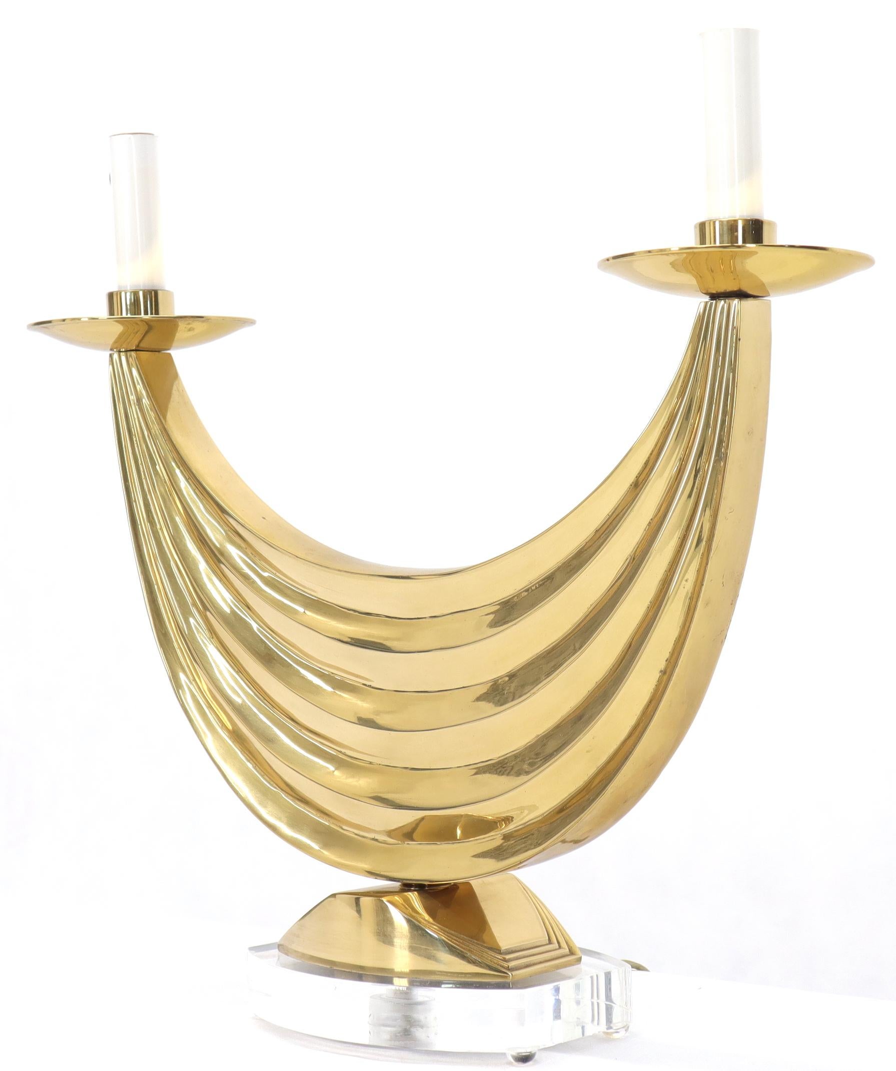 Brass Swag Shape Base Lucite Mount Table Hall Lamp For Sale 3