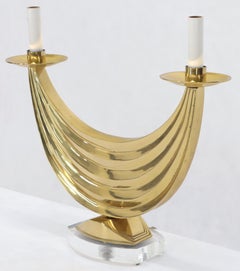 Brass Swag Shape Base Lucite Mount Table Hall Lamp