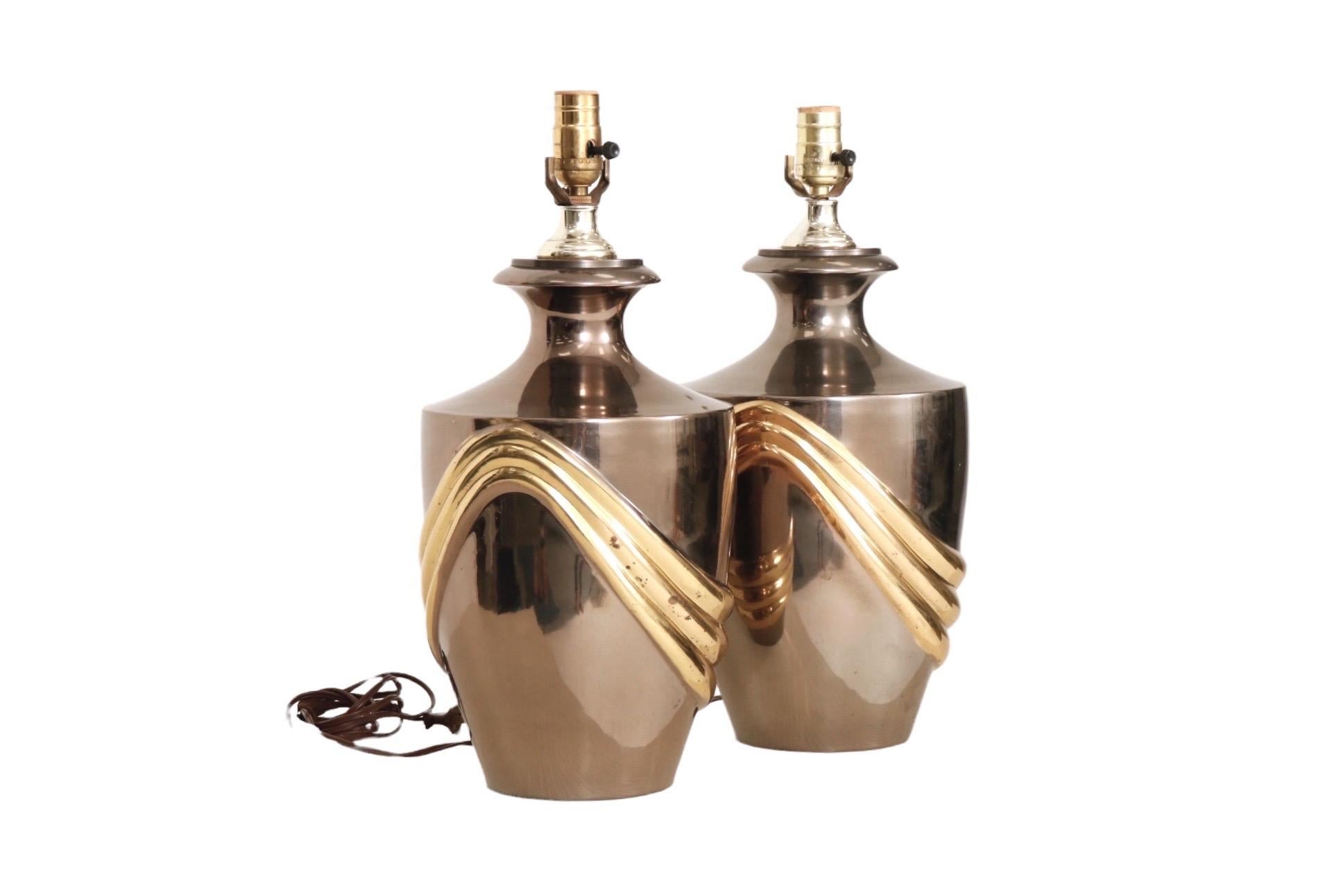 Brass Swag Table Lamps , a Pair In Good Condition For Sale In Bradenton, FL