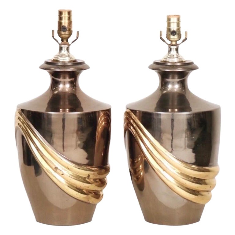 Brass Swag Table Lamps , a Pair For Sale