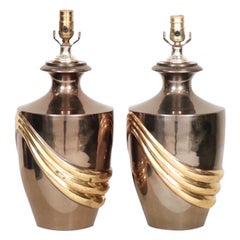 Brass Swag Table Lamps , a Pair