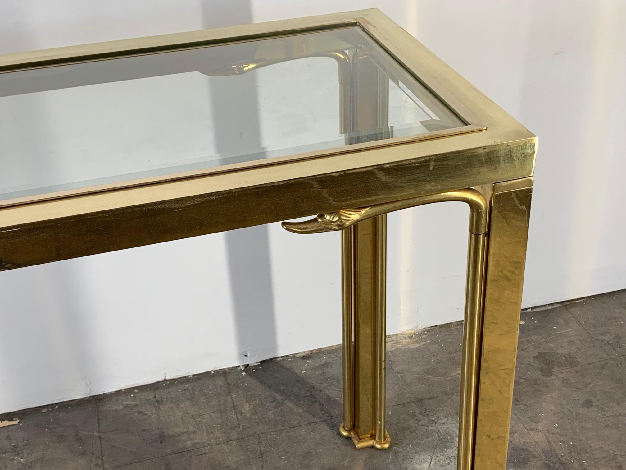American Brass Swan Head Console Table by Mastercraft