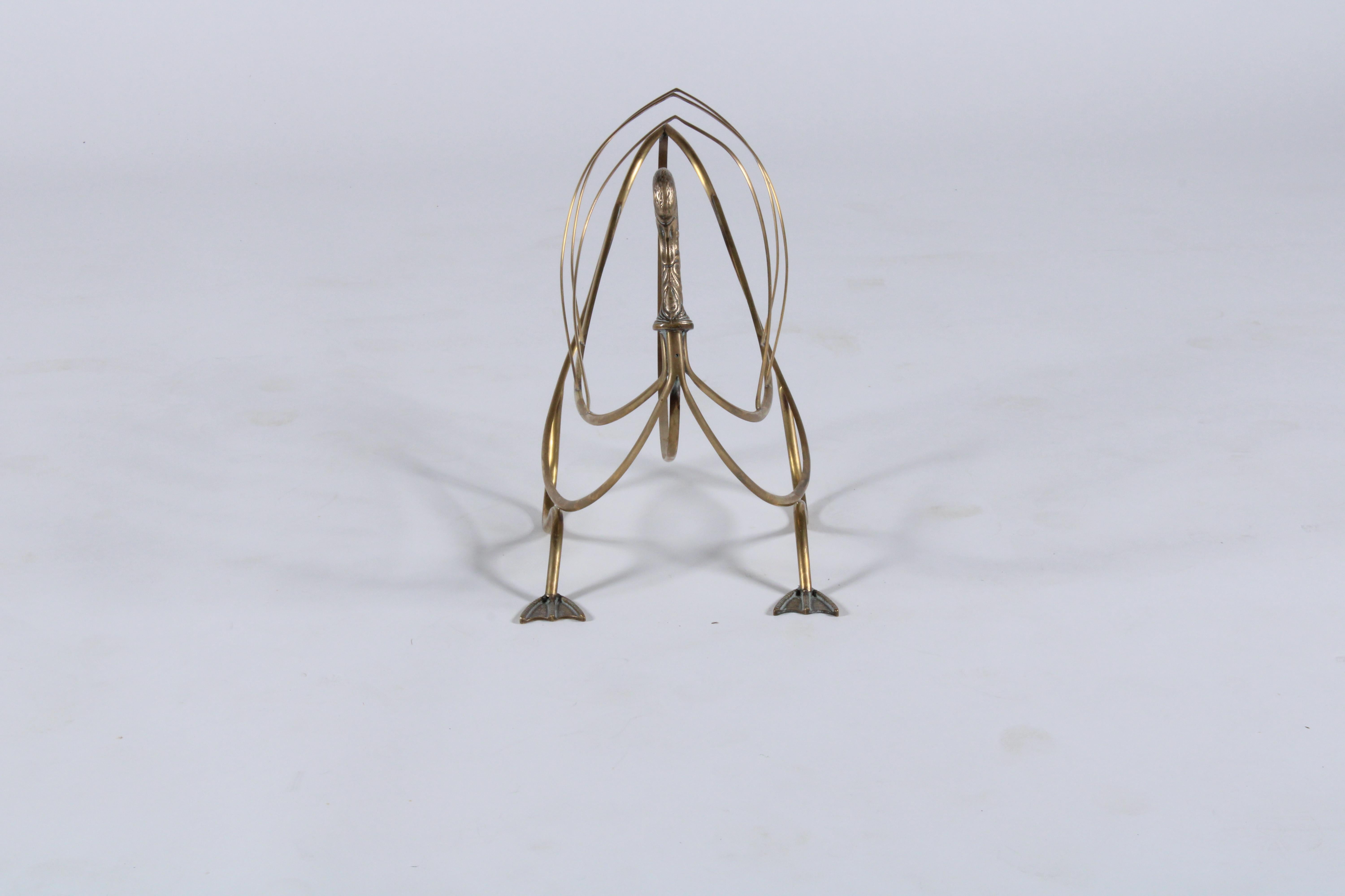 Mid-Century Modern Brass Swan Magazine Rack in the Style of Maison Jansen For Sale