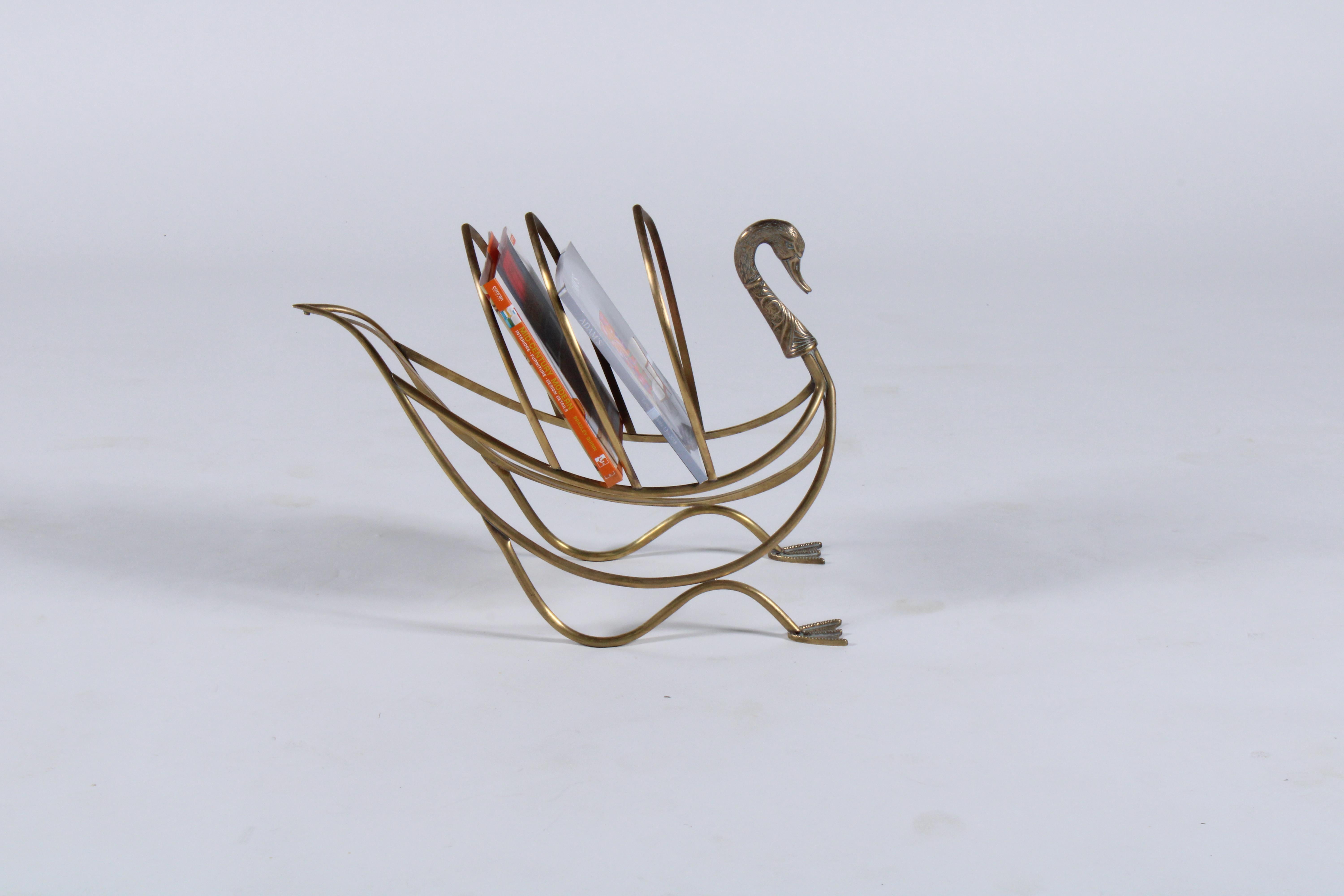 Mid-20th Century Brass Swan Magazine Rack in the Style of Maison Jansen For Sale