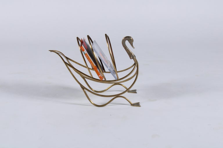 Brass Swan Magazine Rack in the Style of Maison Jansen For Sale at 1stDibs