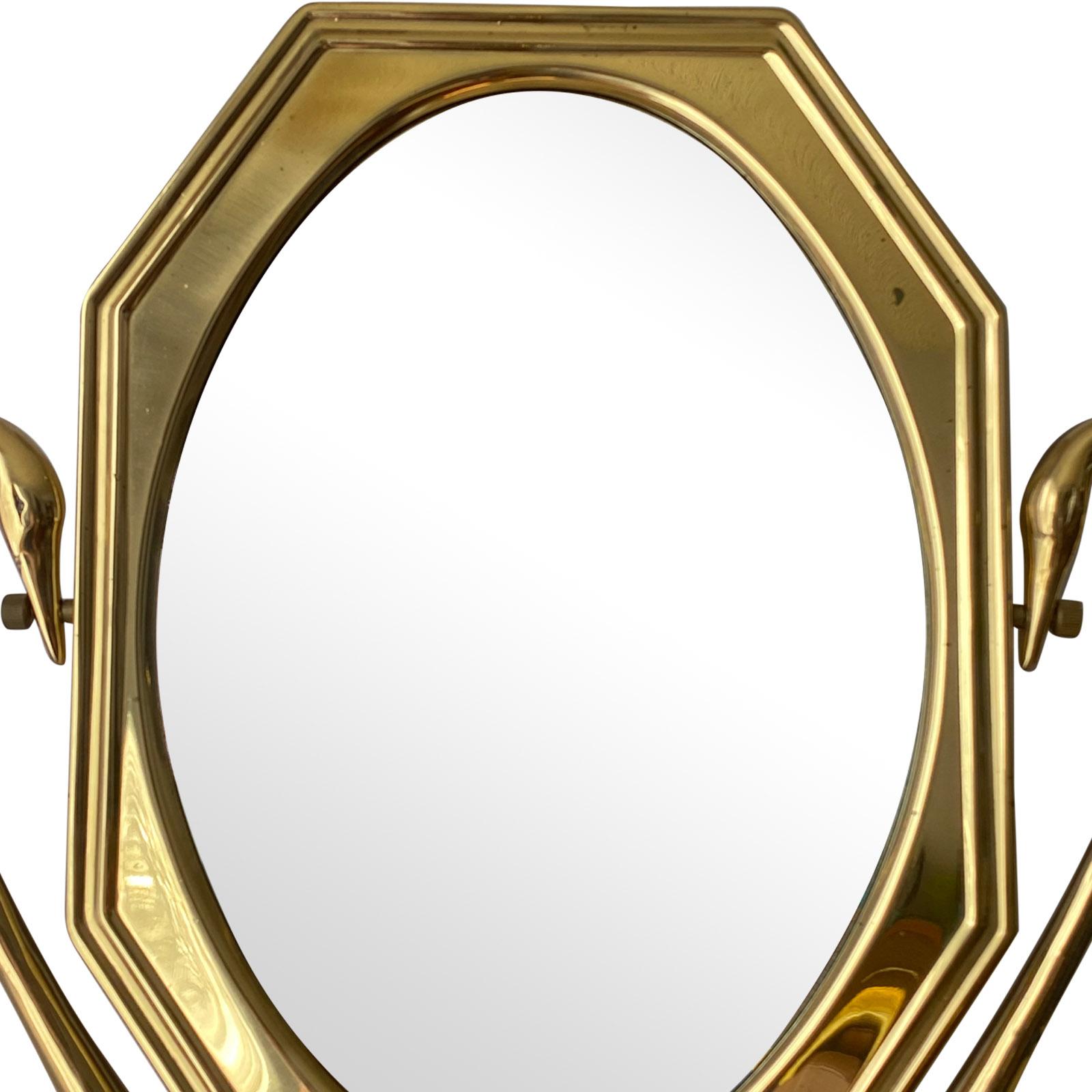 Hollywood Regency Brass Swan Motif Vanity Mirror