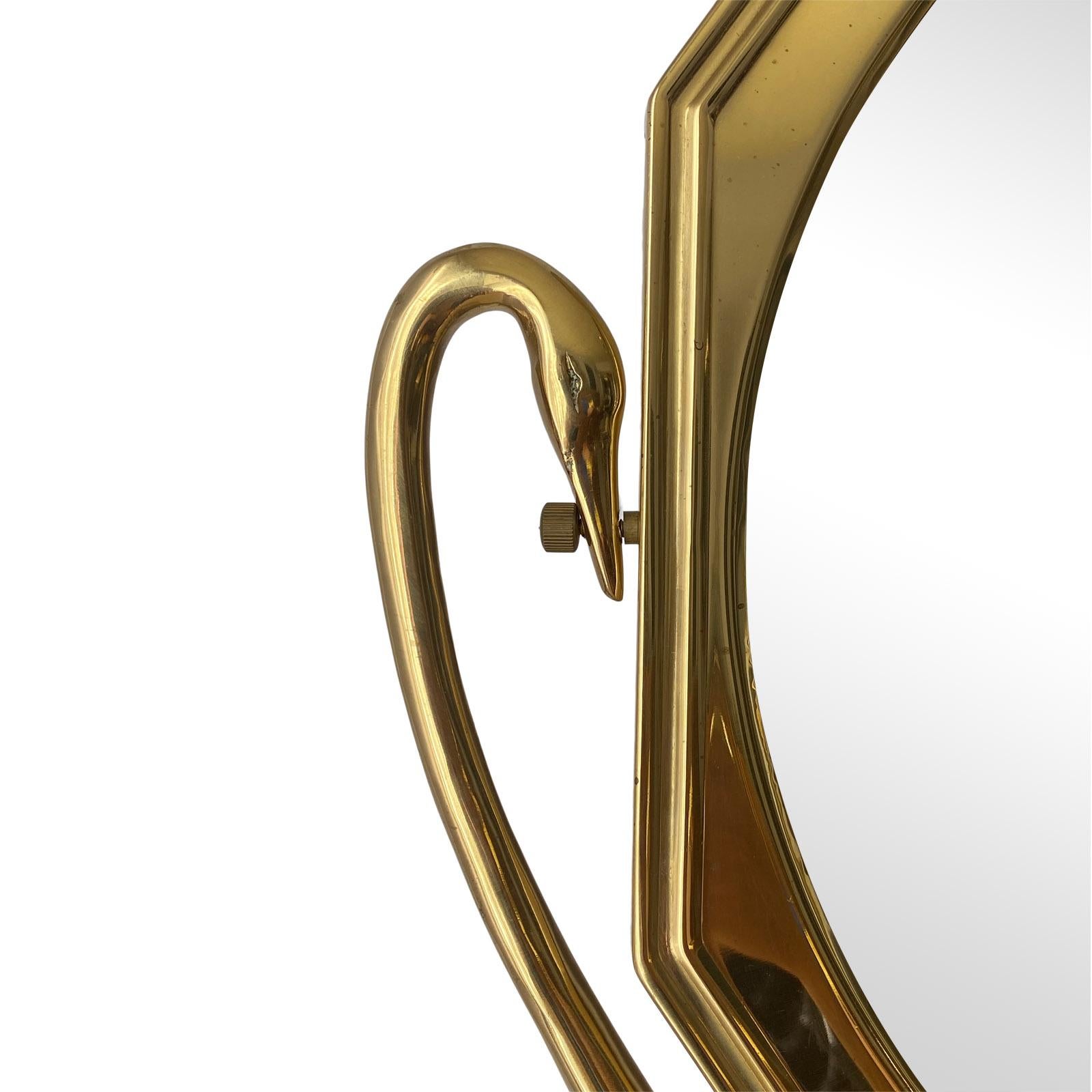 American Brass Swan Motif Vanity Mirror