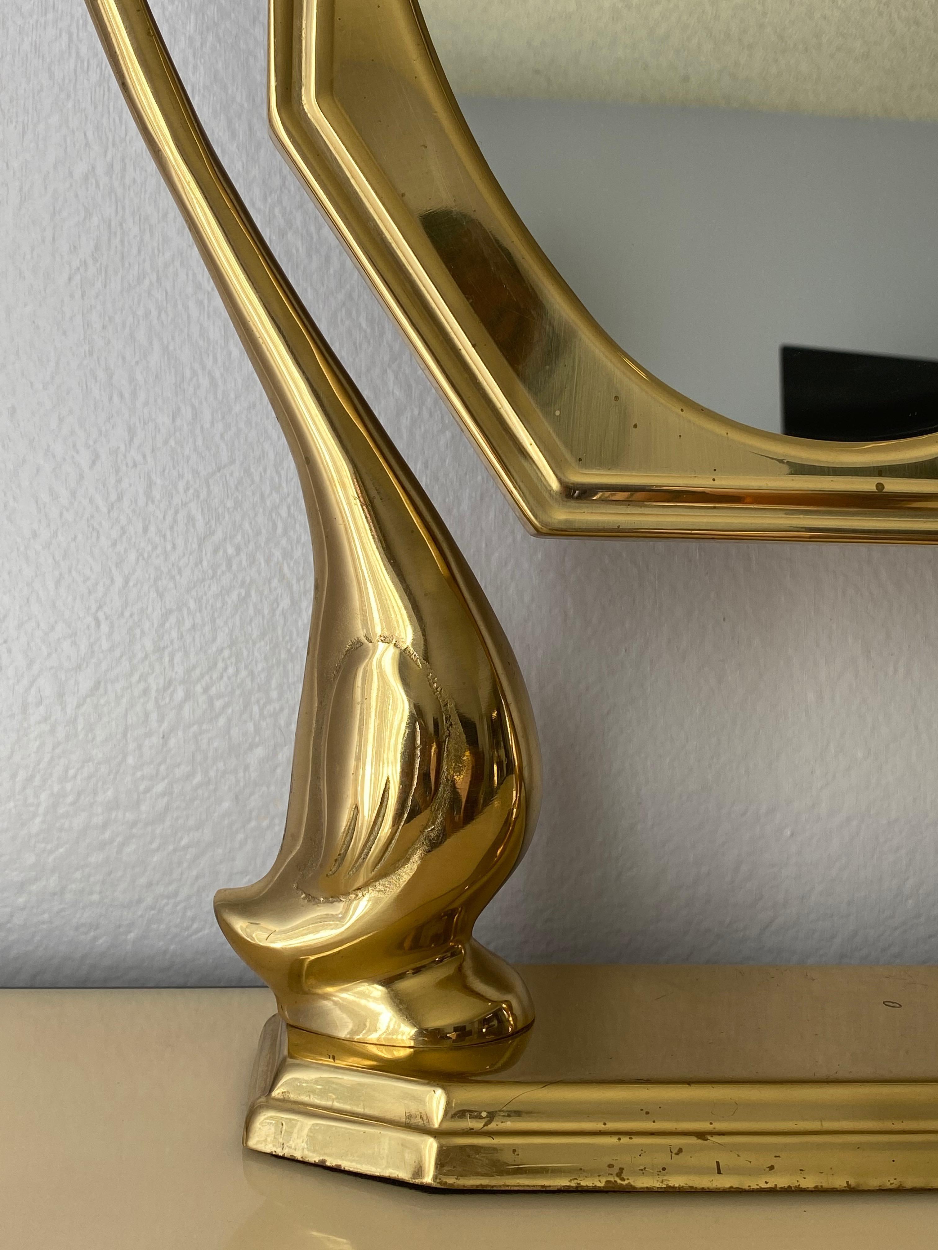 Late 20th Century Brass Swan Motif Vanity Mirror