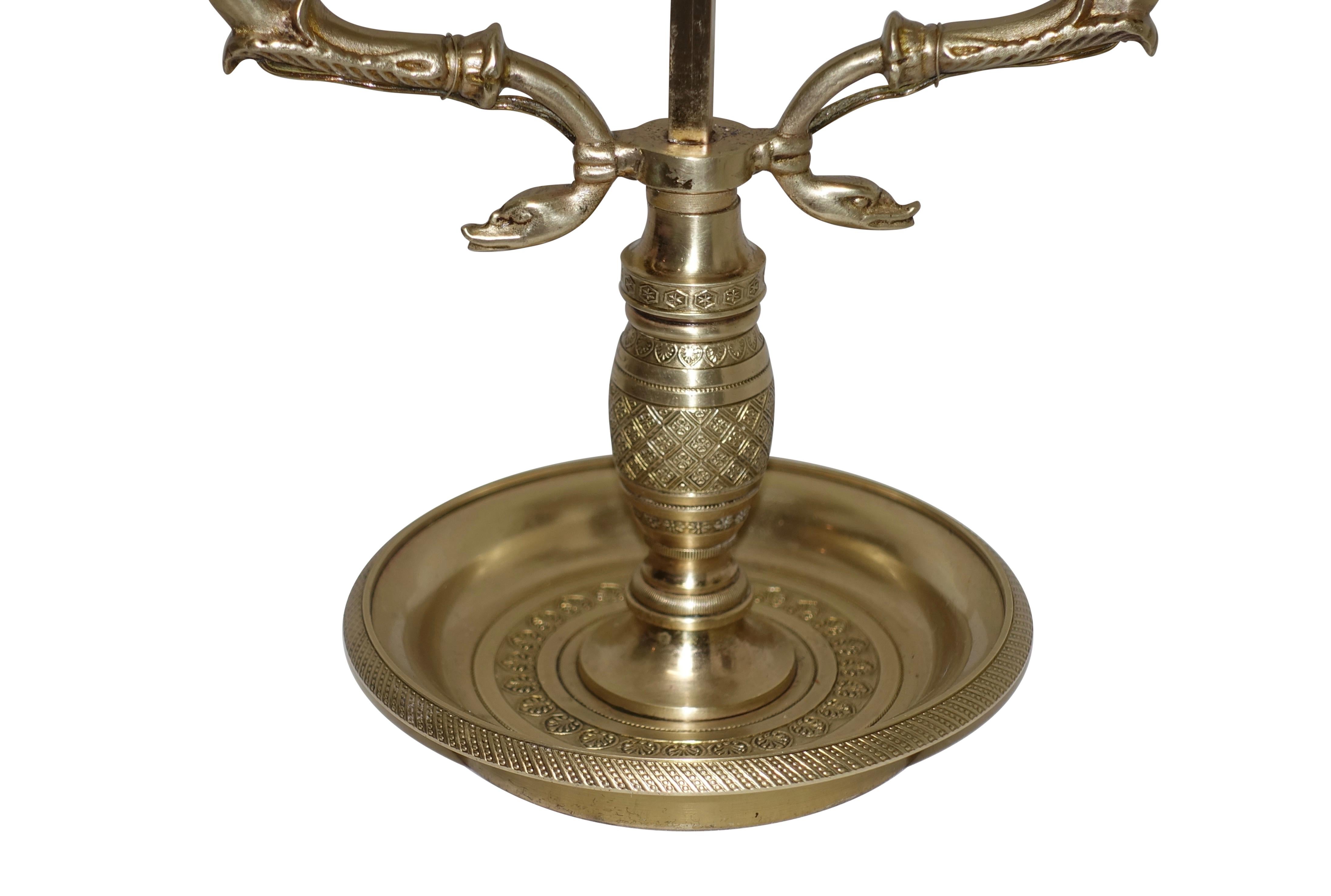 Brass Swan Neck Bouillotte Lamp with Tole Shade, French, 19th Century 1