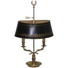 Brass Swan Neck Bouillotte Lamp with Tole Shade, French, 19th Century