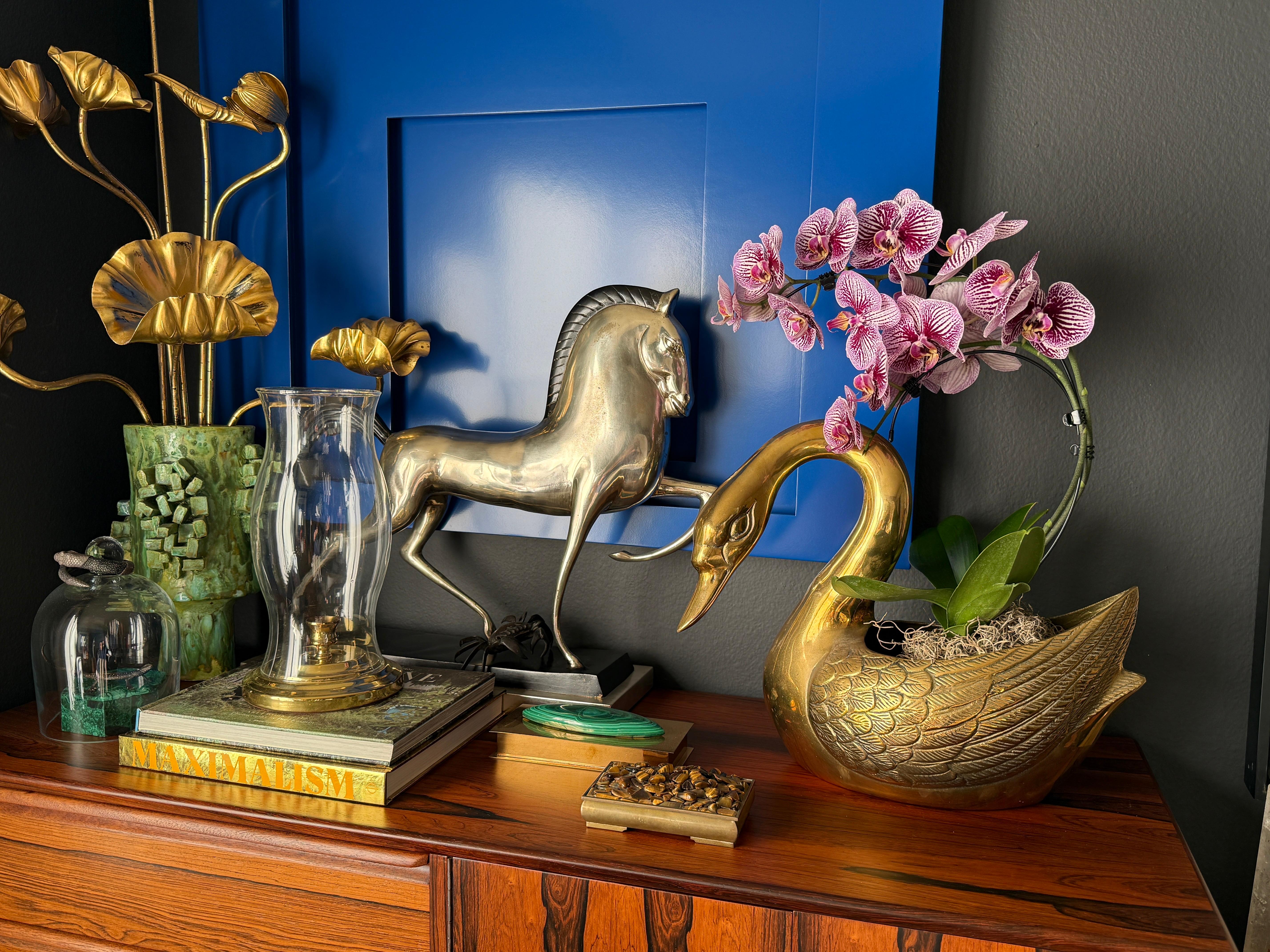 Korean Brass Swan Planter For Sale