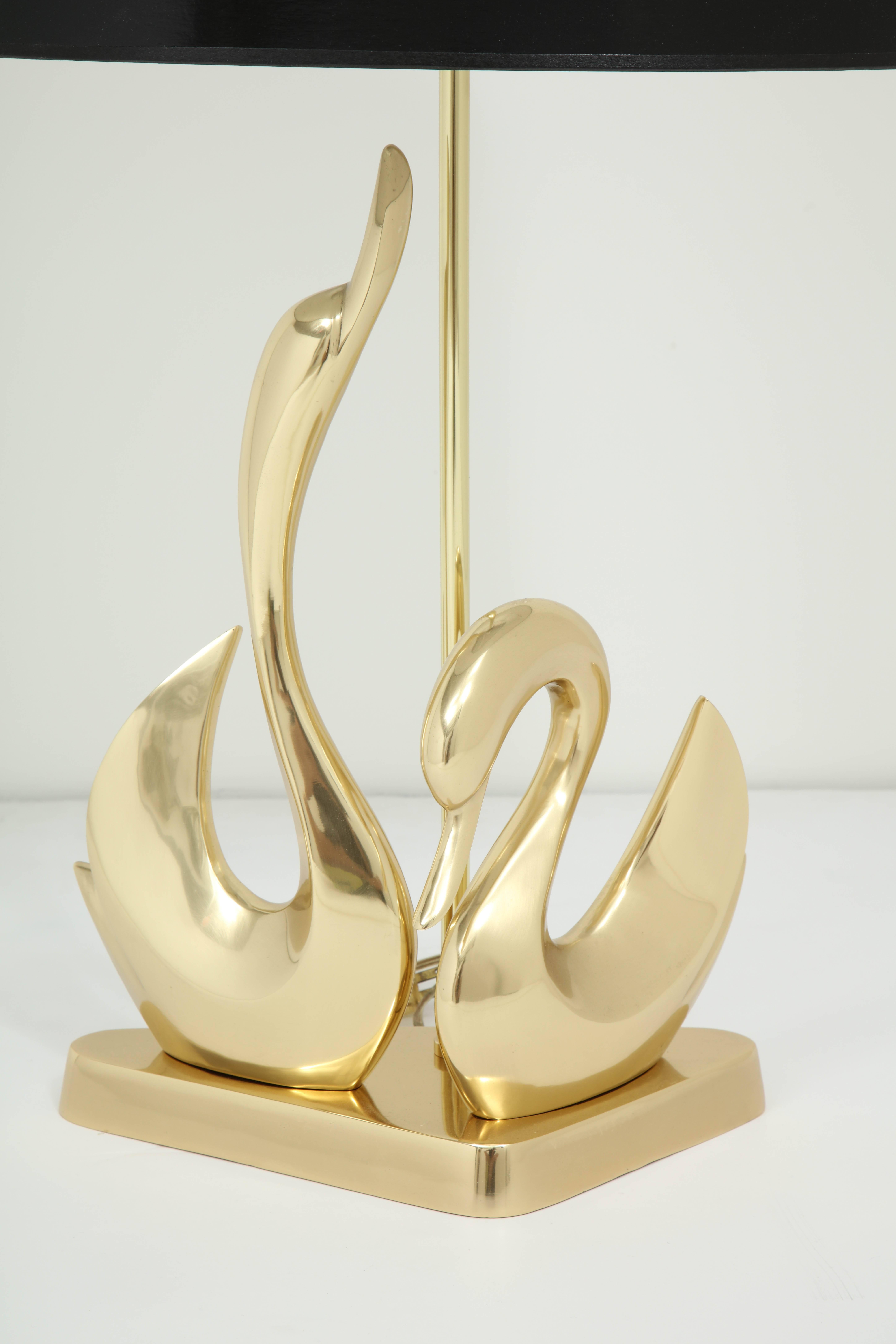 Italian Table Lamp, Mid-Century Modern Lamp, Brass Swans, circa 1950, Brass, Polished