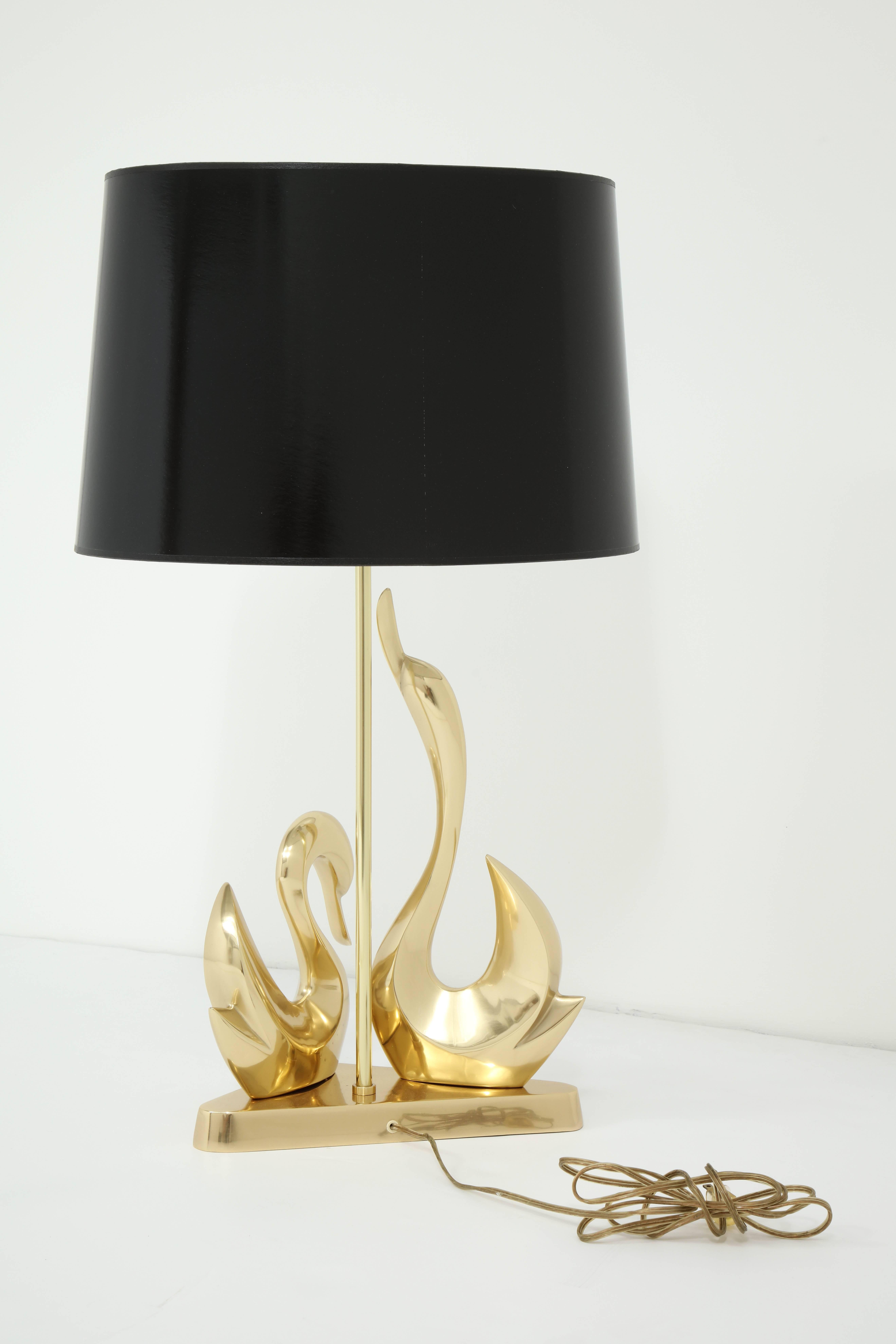 Table Lamp, Mid-Century Modern Lamp, Brass Swans, circa 1950, Brass, Polished In Good Condition In New York, NY