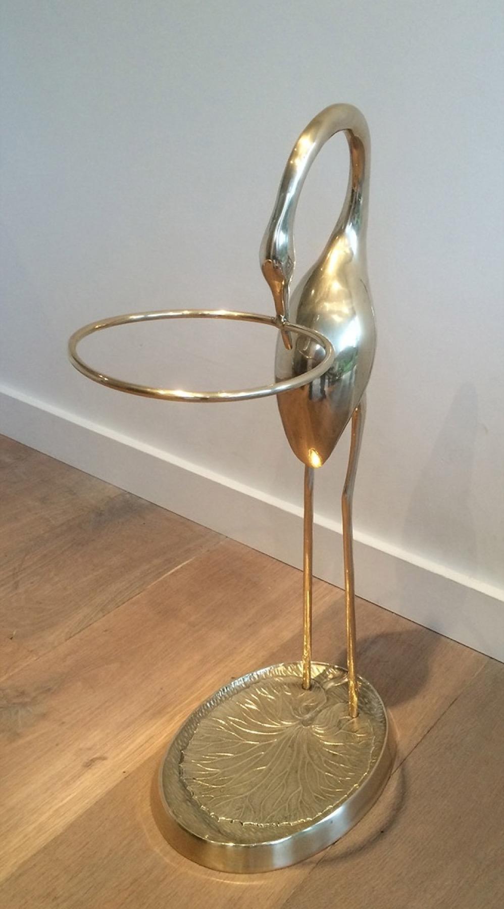 Neoclassical Brass Swan Umbrella Stand Attributed to Maison Jansen For Sale