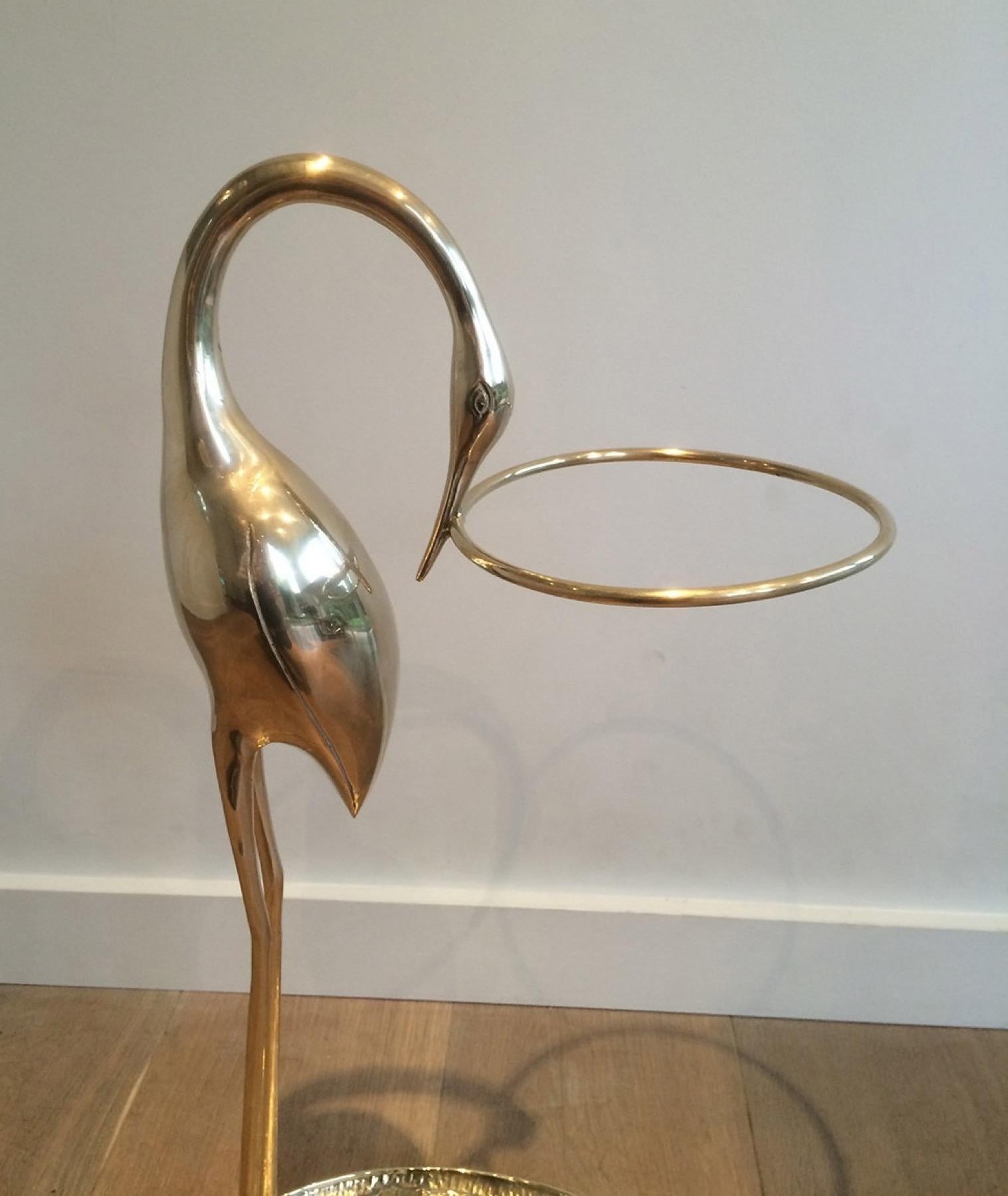 French Brass Swan Umbrella Stand Attributed to Maison Jansen For Sale
