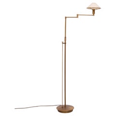 Brass swing arm floor lamp Halogen Alabaster shade  Holtkotter Germany