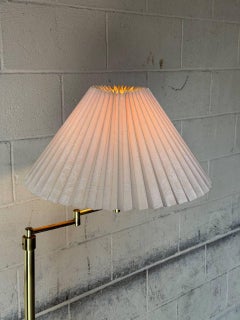 Brass Swing-Arm Floor Lamp with Pleated Shade Danish Mid-Century Modern 1960s