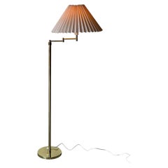 Brass Swing-Arm Floor Lamp with Pleated Shade Danish Mid-Century Modern 1960s