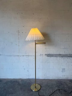 Brass Swing Arm Floor Lamp with Pleated Shade Vintage Mid-Century Modern 1970s