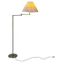 Brass Swing Arm Floor Lamp with Pleated Shade Vintage Mid-Century Modern 1970s