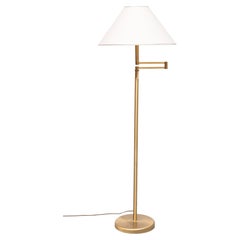 Brass swing arm floor lamp with shade 1970s