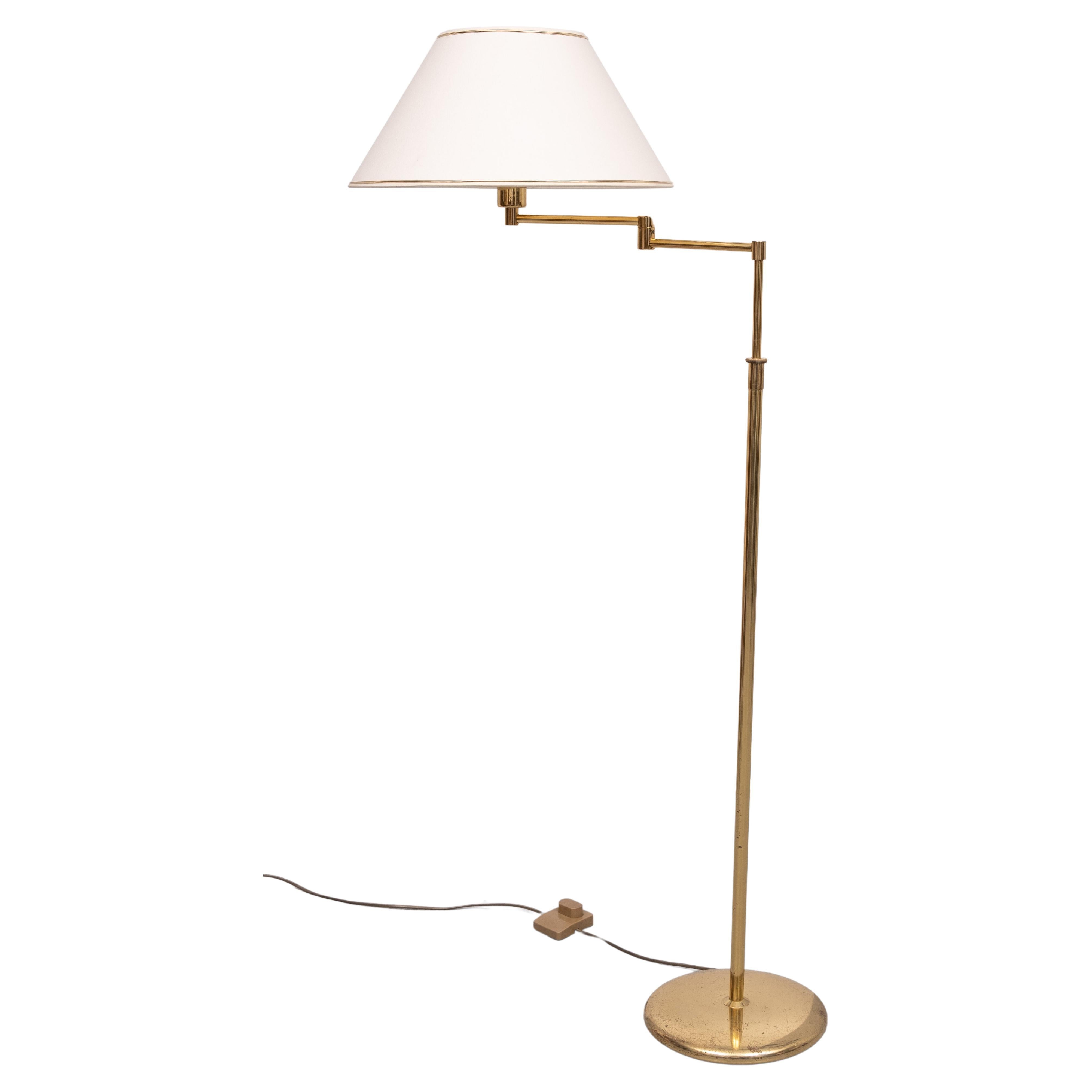 Very nice Brass swing arm floor lamp ,with Shade . 
1970s Germany Solken leuchten . Adjustable in height .  . 
foot switch . Large E27 bulb needed . 