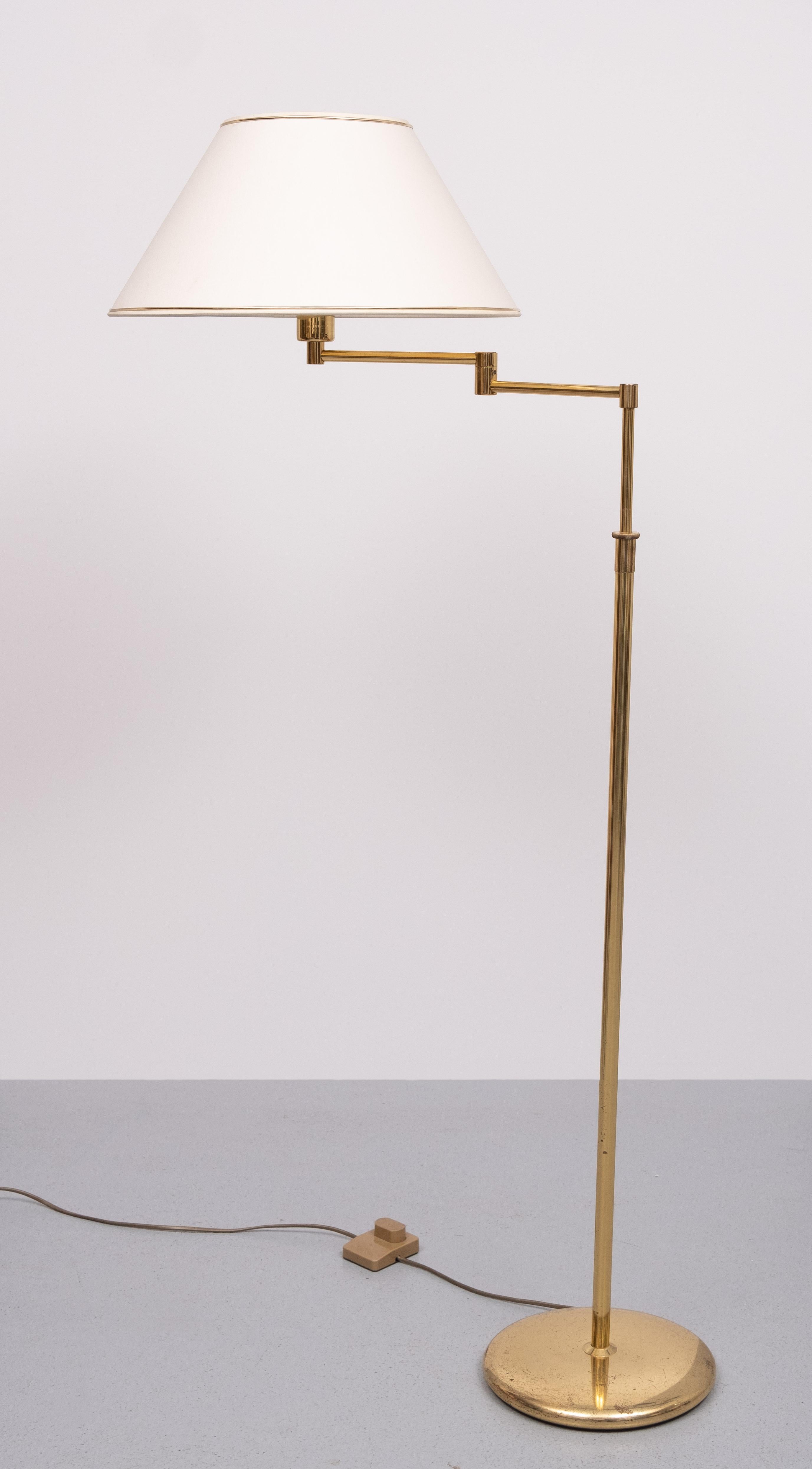 Mid-Century Modern Brass swing arm Floor lamp with shade  .1970s Germany  For Sale