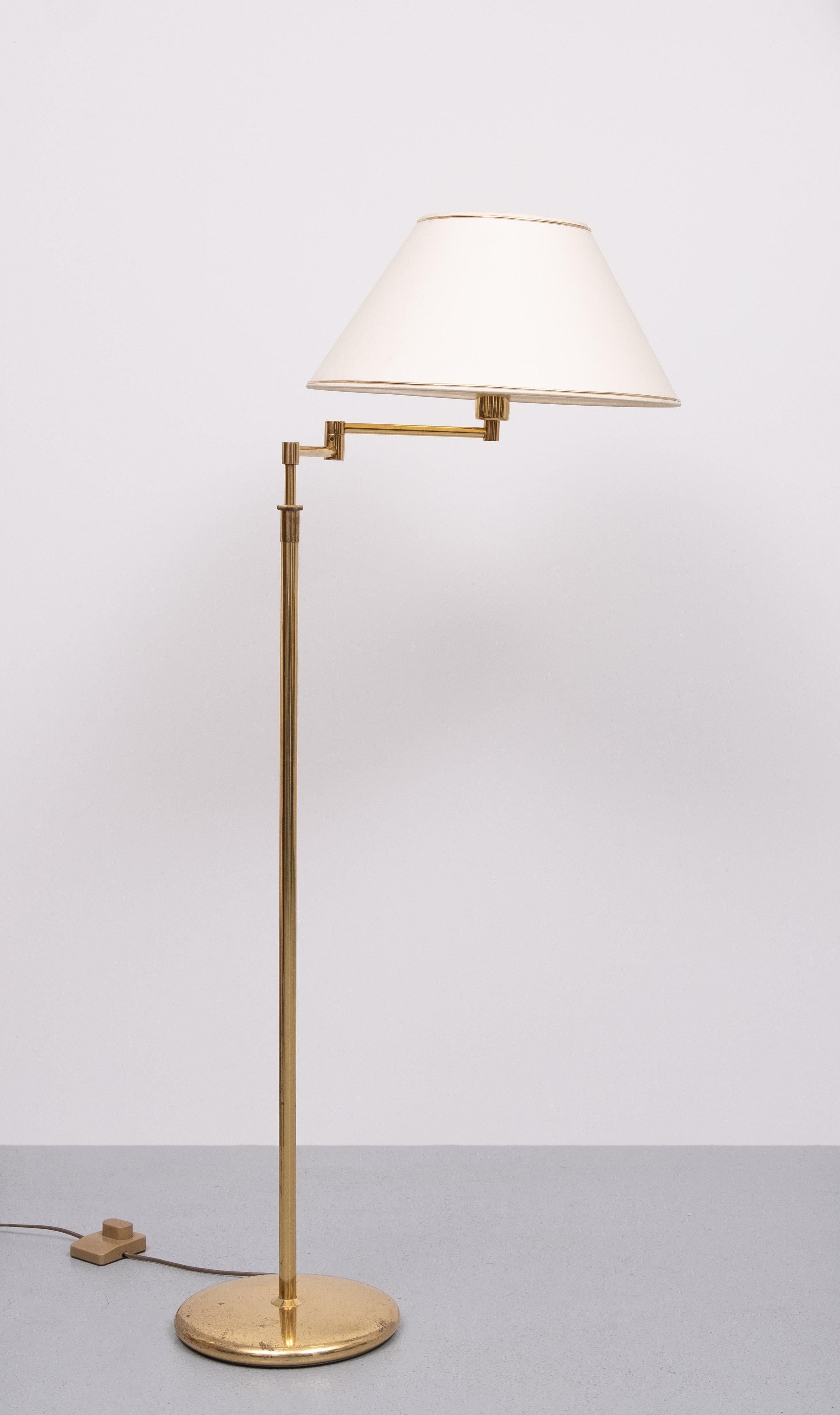 Brass swing arm Floor lamp with shade  .1970s Germany  In Good Condition For Sale In Den Haag, NL