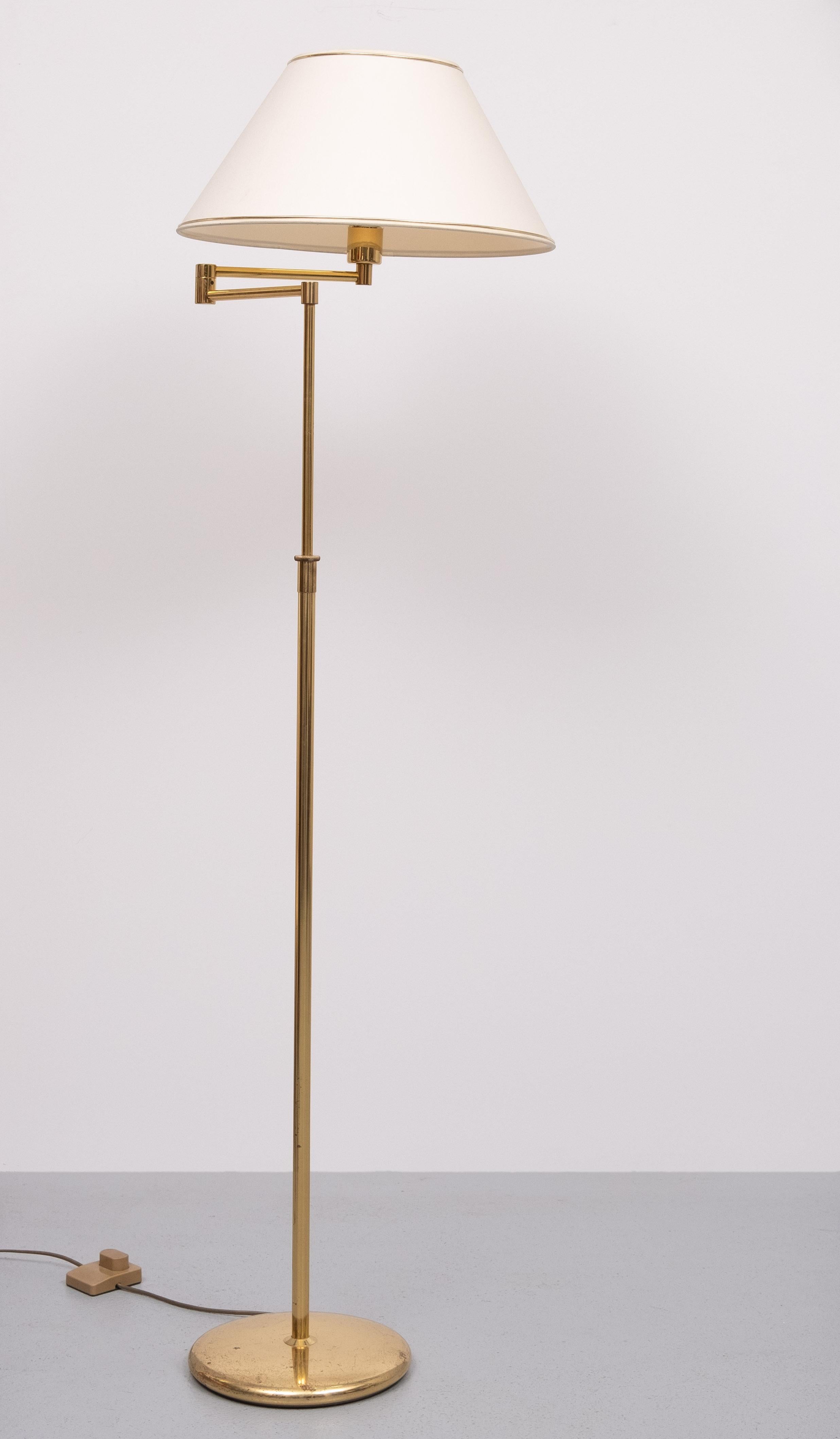 Brass swing arm Floor lamp with shade  .1970s Germany  For Sale 1
