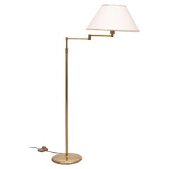 Vintage Brass swing arm Floor lamp with shade  .1970s Germany 