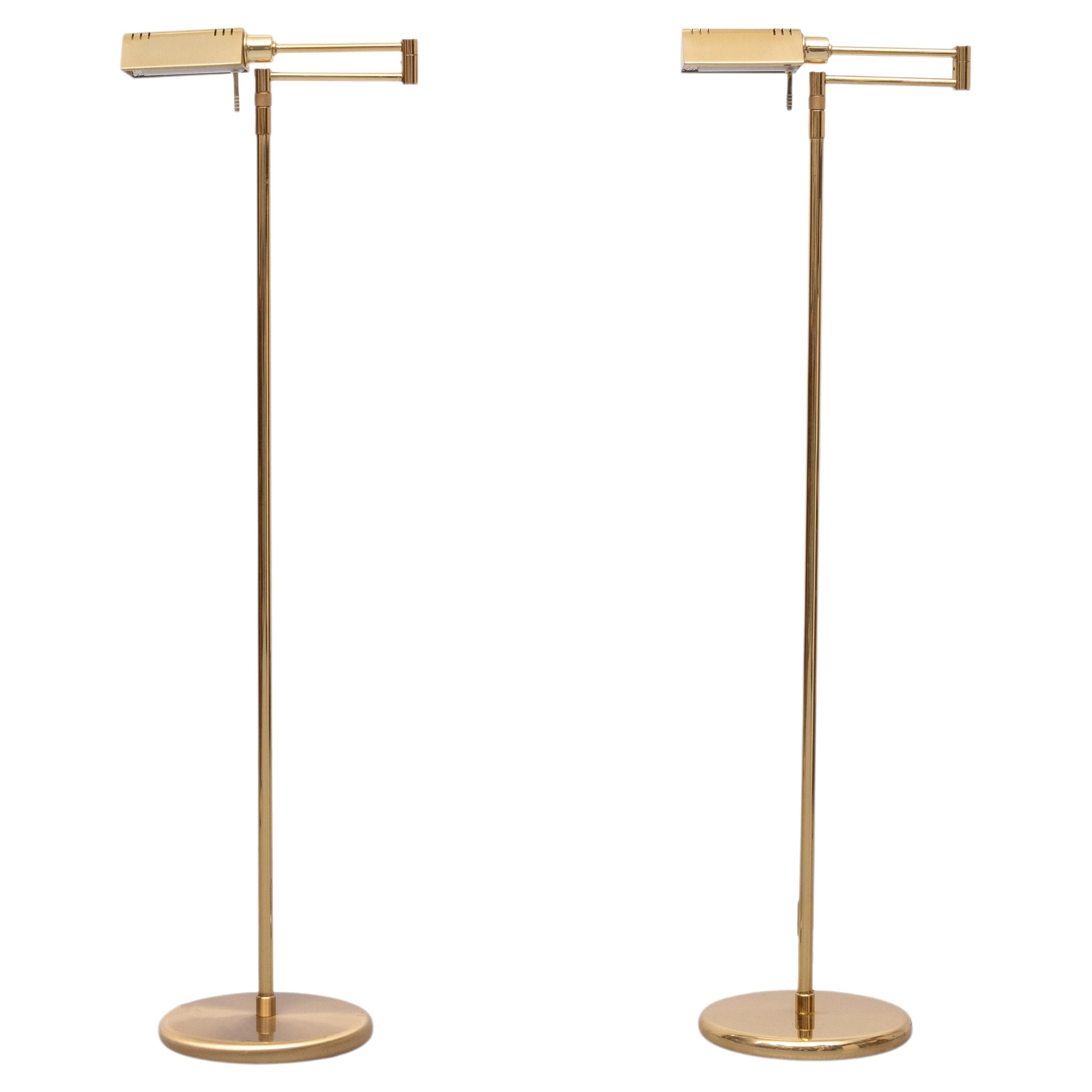 Brass Swing arm Halogen floor lamp by Holtkoetter 1980s Germany